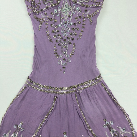 Sue Wong Nocturne Silk Beaded Purple Mini Dress - Picture 7 of 11
